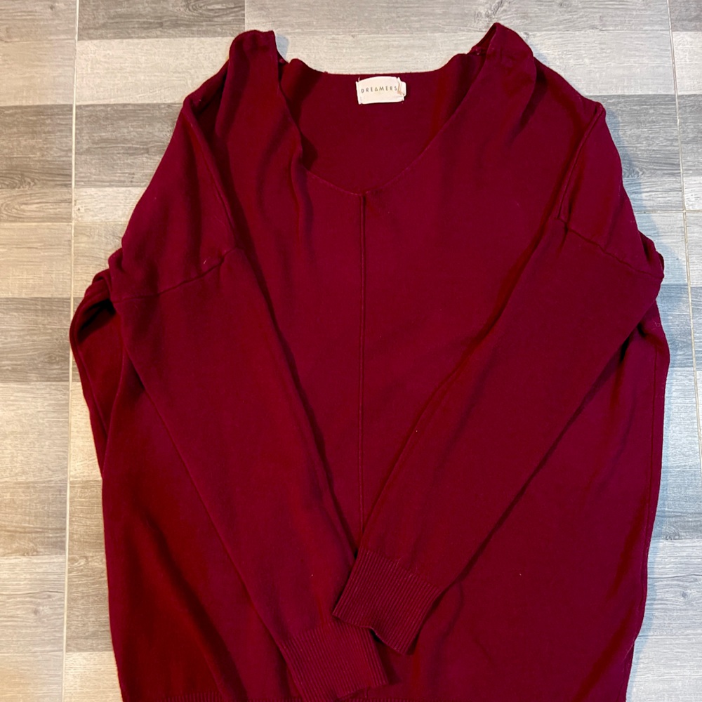 Dreamers wine red V neck pullover sweater